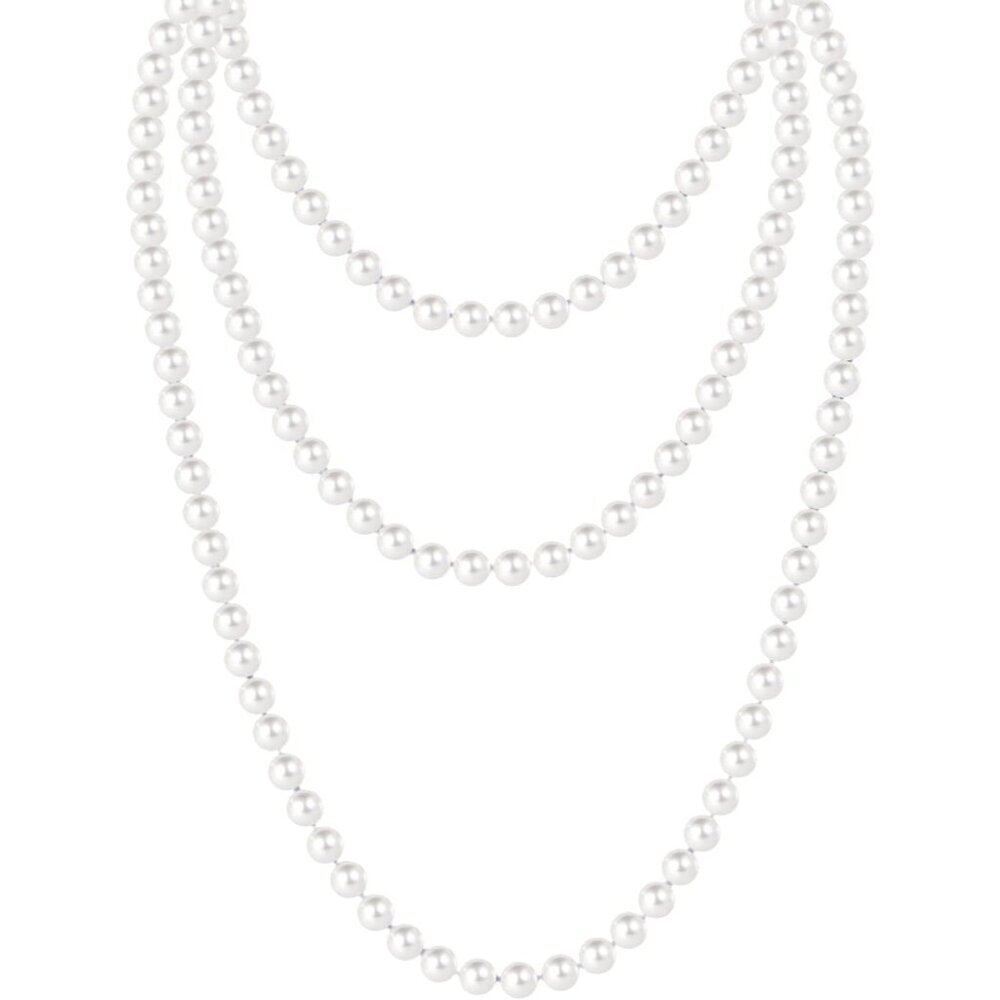 Pearl Necklace 8MM Imitation Pearl Dainty Long Bridal Jewelry for Women